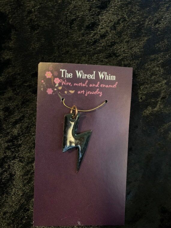 Lightning bolt enameled pendant handmade art ...