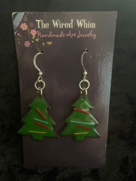 Christmas tree holiday enameled earrings ster...