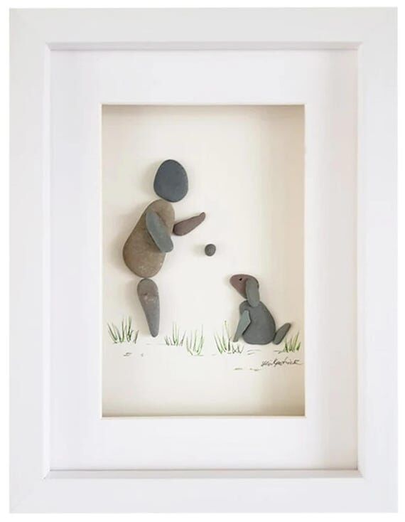 Pebble Art & Sea Glass Picture - Framed Handm...