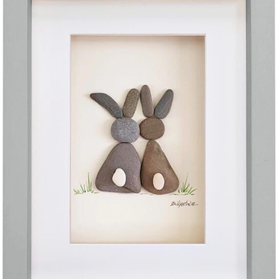 Pebble Art Rabbit Picture - Framed Handmade *...