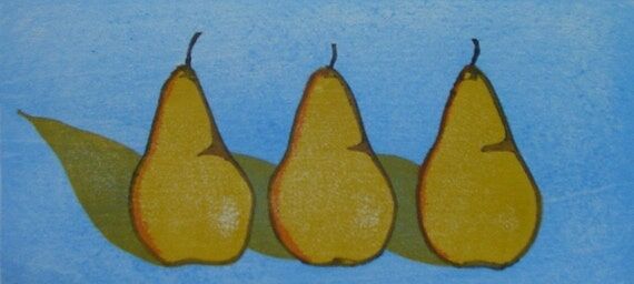 Three Pears Original Woodblock Print...