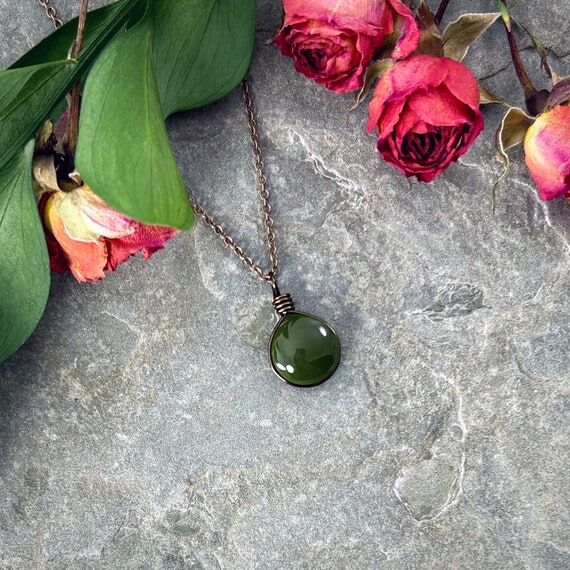 Olive Green Glass Whimsigoth Necklace: Dark A...