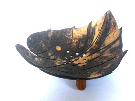 Natural Coconut Shell Soap Dish Leaf shape Ha...