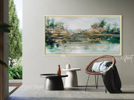 Large Green Forest Oil Painting: Abstract Lan...