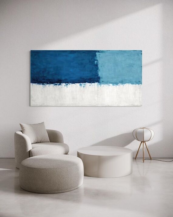 Handmade Navy Blue Abstract Canvas Art, Moder...