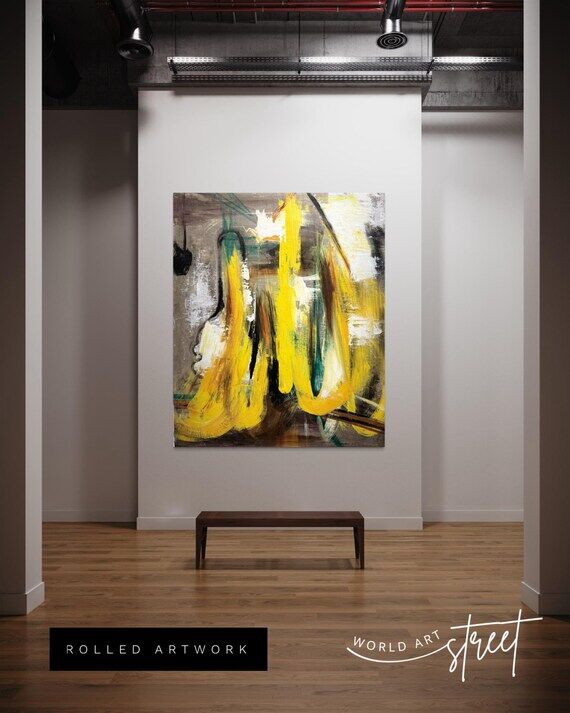 Yellow Abstract Painting, Modern Canvas Wall ...