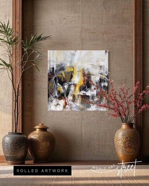 Textured Abstract Painting, Modern Gray Gold ...