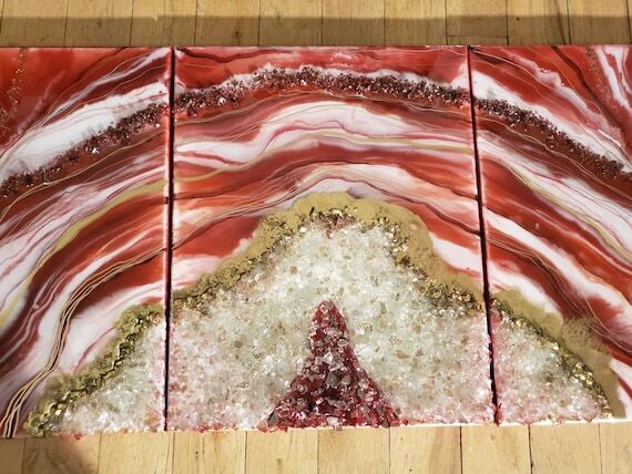 3-Piece Red Resin Geode Canvas Art: Abstract ...