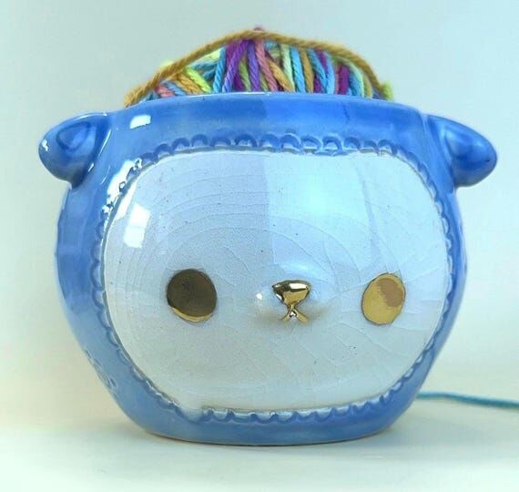 Cute Dog Ceramic Yarn Bowl for Knitting & Cro...