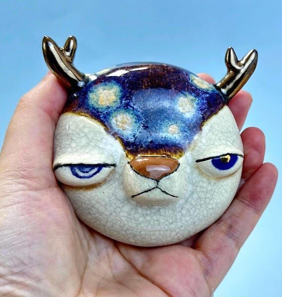 Ceramic Deer Wall Art, Handmade Stoneware Ani...