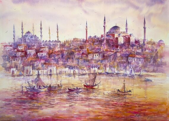 Original Watercolor Painting, Istanbul Landsc...