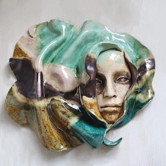 Signed Ceramic Wall Art Sculpture, Handmade F...