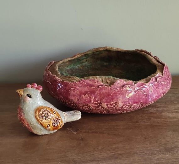 Bowl and Birdy, unique ceramic Bird,organic b...