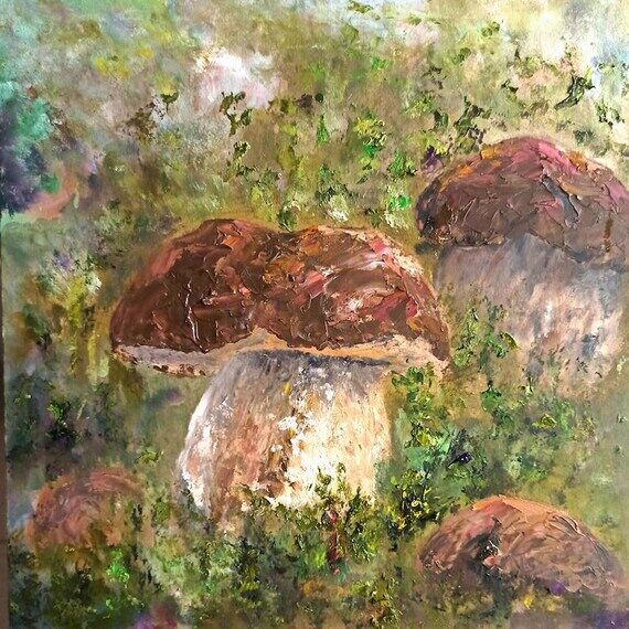 Fall mushroom artwork original Square impress...