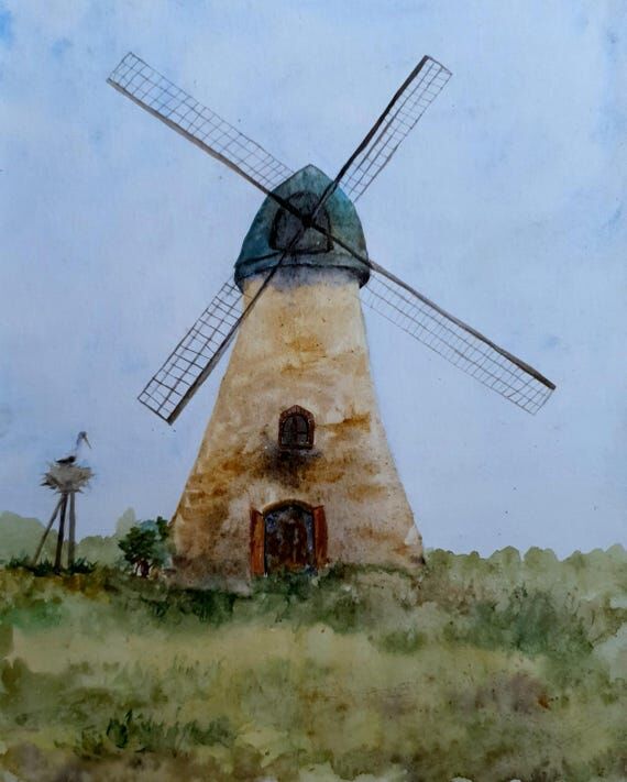 Windmill painting original 8 by 10 inches han...