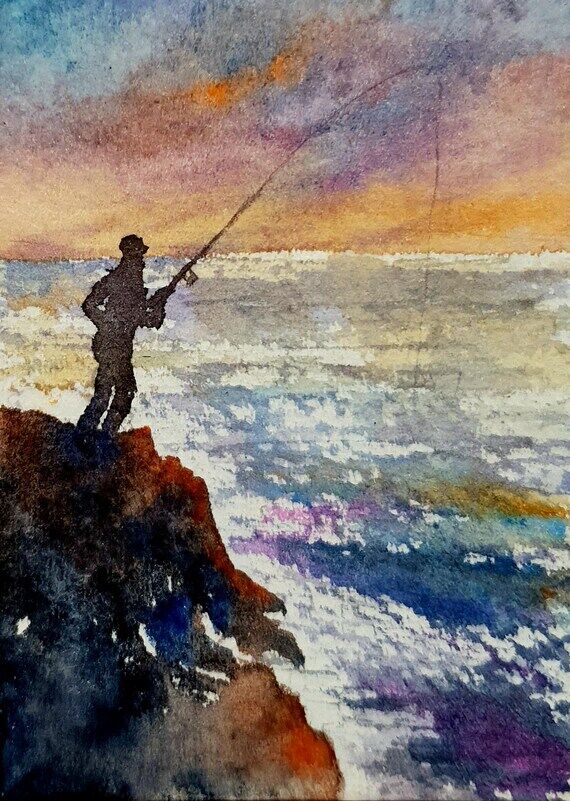 Fisherman painting original, Fishing lovers g...