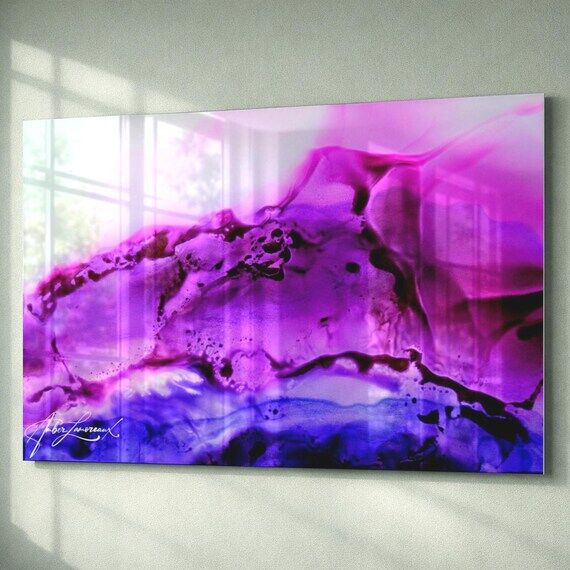 Original Glass Wall Art 'Ethereal Purple' Alc...