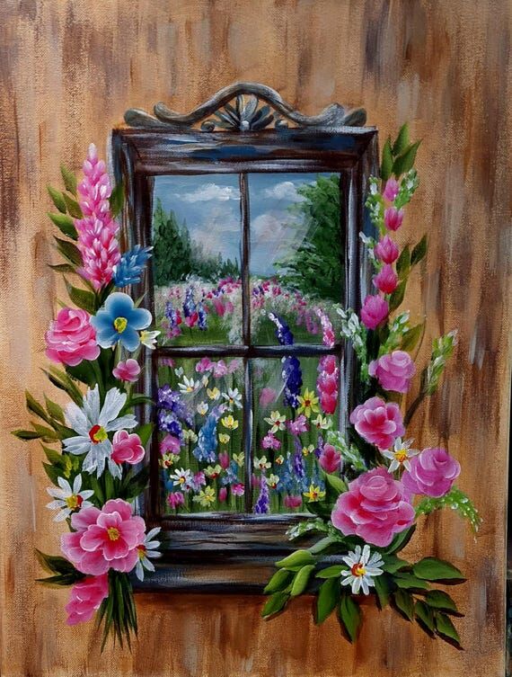 Flower Garden Acrylic Painting on Canvas: Vin...