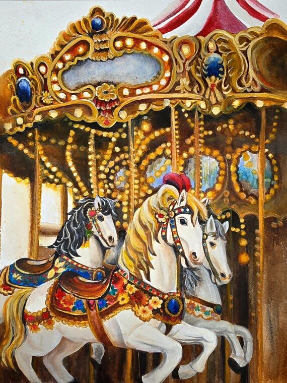 Original Carousel Horse Watercolor Painting, ...