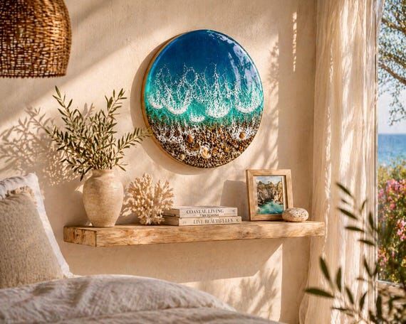 Round Ocean Resin Wall Art 50cm | 3D Sea Wall...