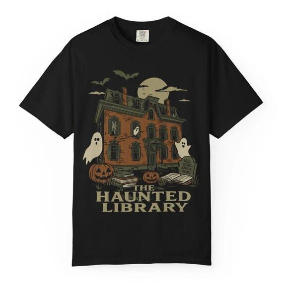 Haunted Library T-Shirt, Spooky Halloween Tee...