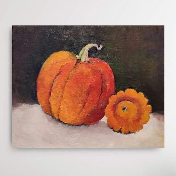 Original Oil Painting: Pumpkin Fall Decor, Au...
