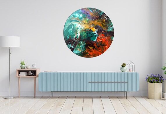 Round canvas abstract painting art one of a k...