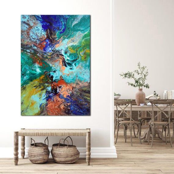 Painting colorful stretched canvas ready to h...