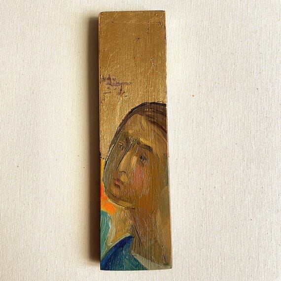 Ukrainian Angel Oil Painting on Antique Wood,...