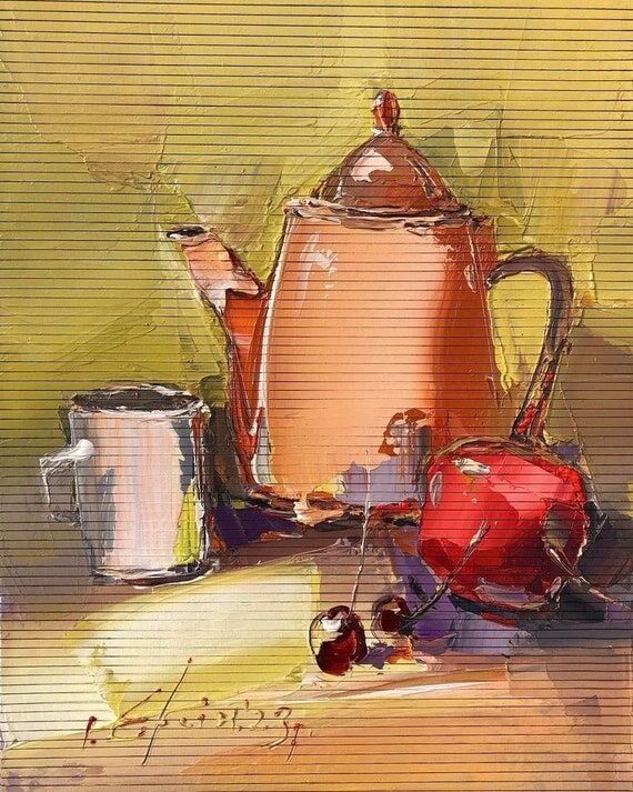 Origimal Impasto Still Life Oil Painting: Tea...
