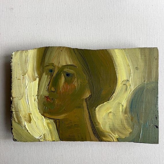 Original Angel Oil Painting on Antique Wood |...