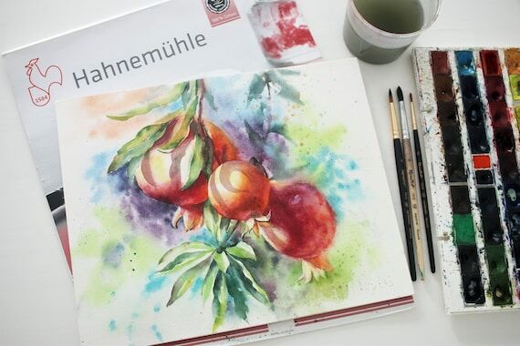 Sunny Pomegranates Contemporary Original Wate...