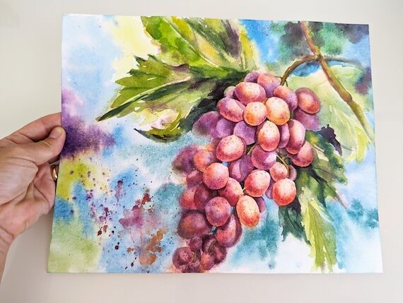 Sunny Grapes Contemporary Original Watercolor...
