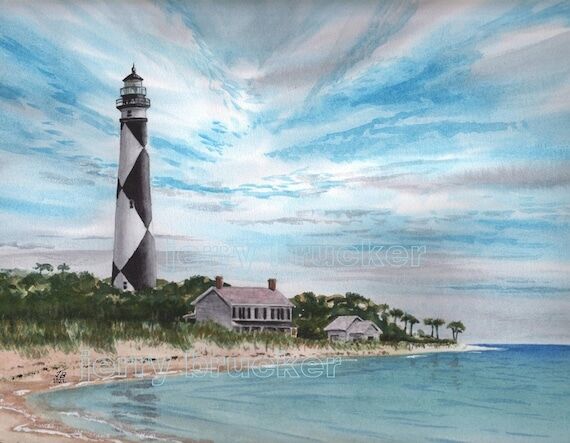 Lighthouse Painting Cape Lookout Coastal Cape...