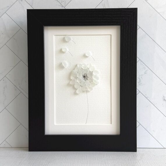 White Dandelion Sea Glass Art – 5x7 Framed ...