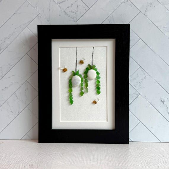 Hanging Plant Sea Glass Art – Framed 5×7 B...