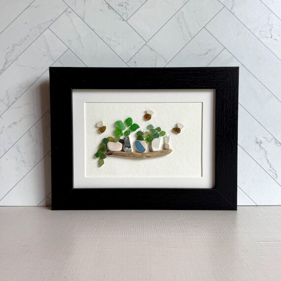 Plant Sea Glass Art – 5×7 Framed Whimsical...