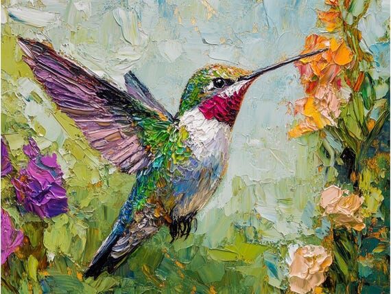 Hummingbird Canvas Large Painting Small Birds...