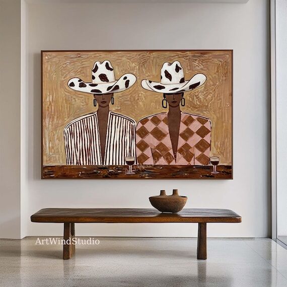 Luxury Cowgirl with Wine Wall Art Modern West...