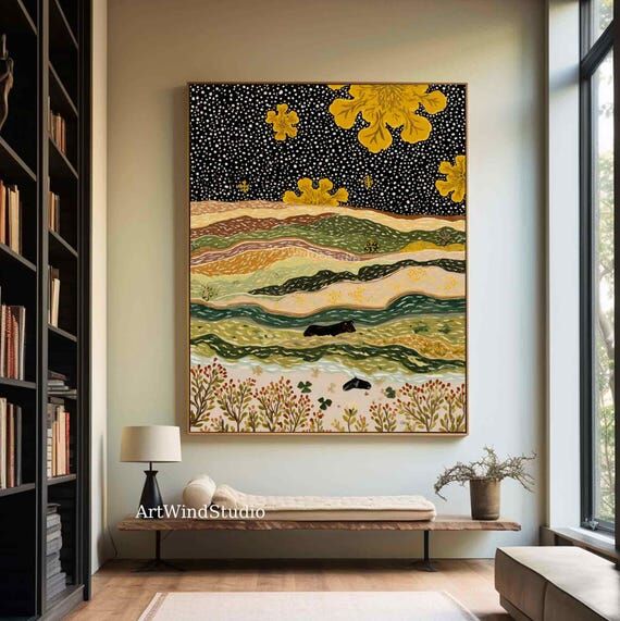 Whimsical Abstract Landscape Canvas Neutral L...
