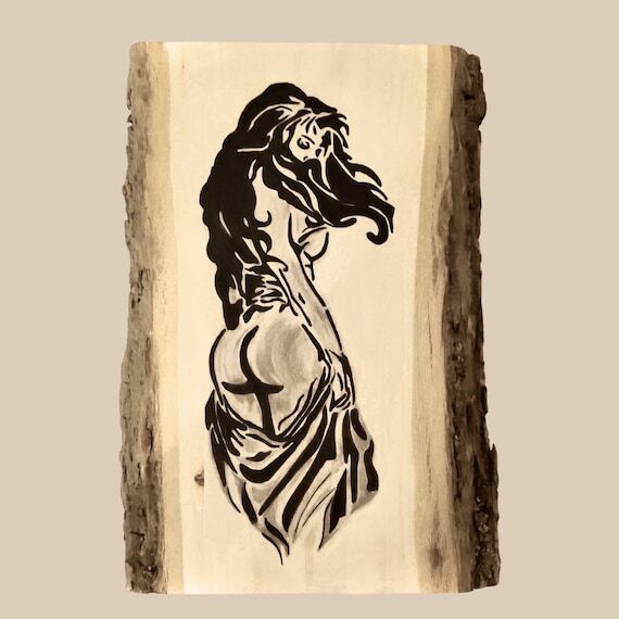 Handmade Artwork: Oil and Pen on Natural Wood...