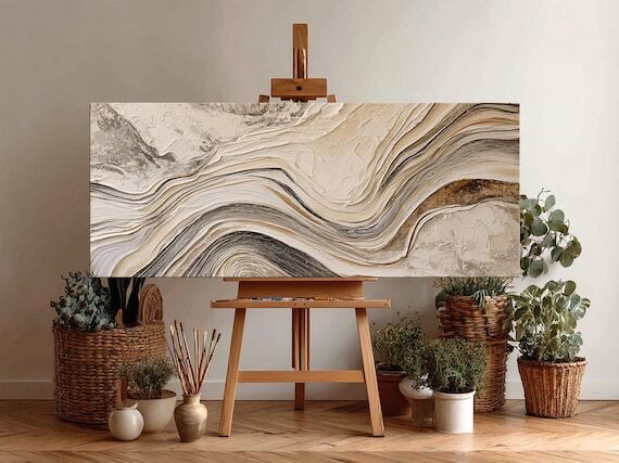 Horizontal Abstract Oil Painting Textured Neu...