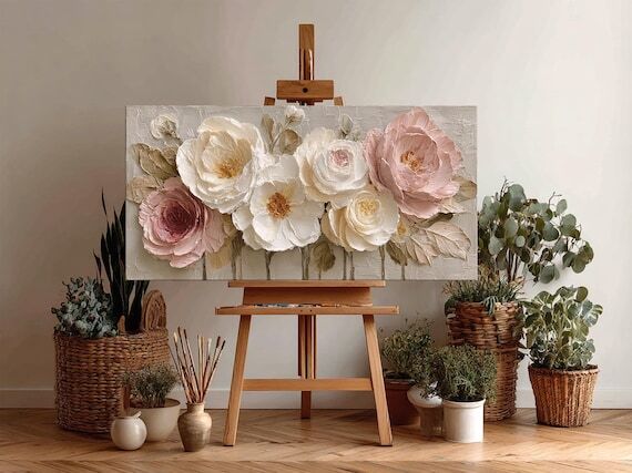 Textured Floral Wall Art Hand Painted Living ...