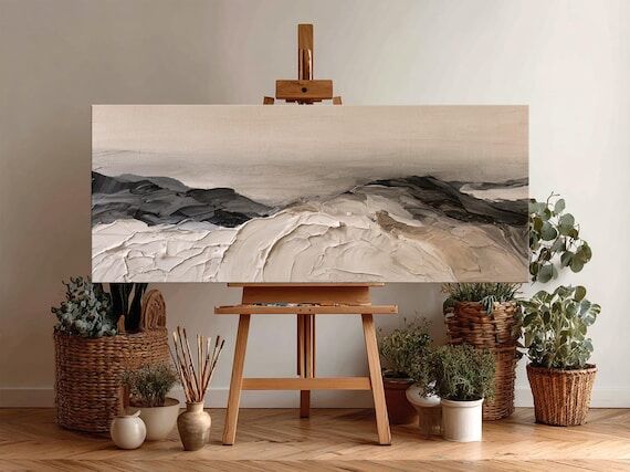 Horizontal Neutral Abstract Wall Art Mountain...