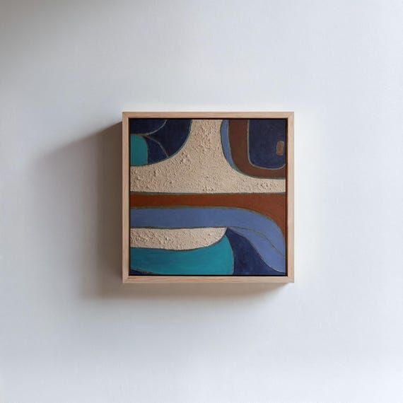 Mid Century Modern Textured Wall Art, Teal an...