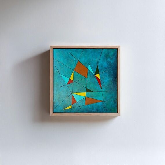 Mid Century Abstract Painting Textured Geomet...