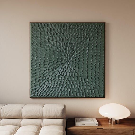 Sage Green 3D Textured Canvas Art, Radial Imp...