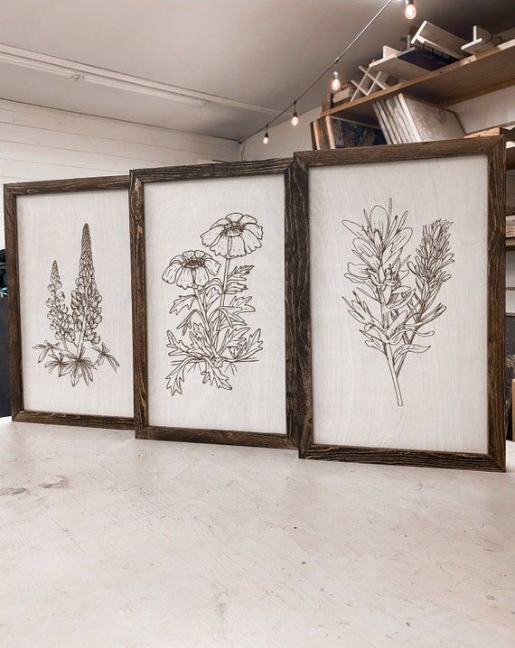 Oregon Native Flower Wood Sign Set: Hand-Sket...