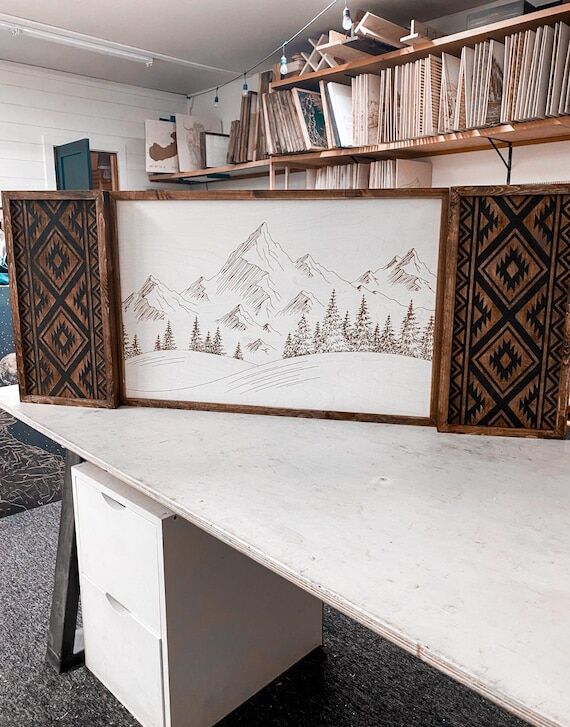 Mountain Wall Art | Boho Wall Art | Modern Fa...