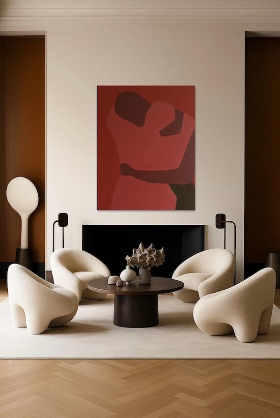 Large Figurative Couple Painting Terracotta F...